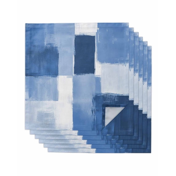 Blue Geometric Cloth Napkins Set of 6 Reusable Dinner Napkins, Watercolor Ombre Modern Abstract Art Cocktail Napkin Washable Table Napkins for Wedding/Holiday Party/Baby Shower 20"x20"