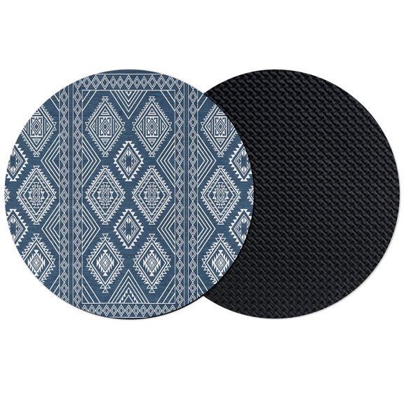Blue Geometric Coasters Set of 2, Absorbent Coasters for Drinks, Geometric Traditional Moroccan Coaster for Desk Coffee Table Protection, Home Decor House Warming Gifts 4"