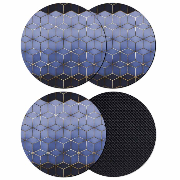 Blue Geometric Coasters Set of 4, Absorbent Coasters for Drinks, Ombre Modern Abstract Art Coaster for Desk Coffee Table Protection, Home Decor House Warming Gifts 4"