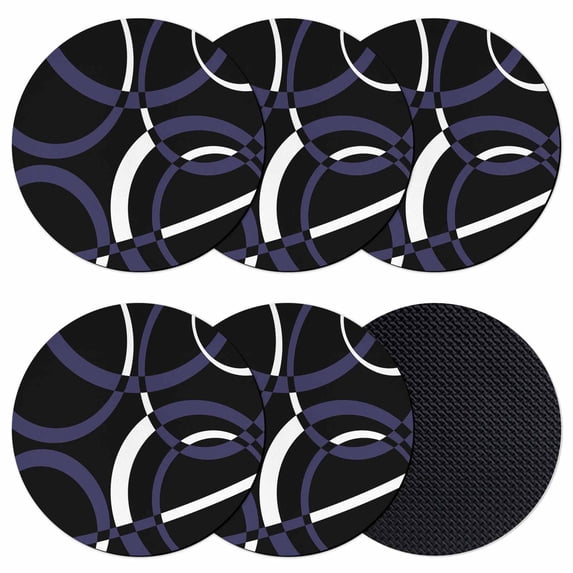 Blue Geometric Coasters Set of 6, Absorbent Coasters for Drinks, Contemporary White Abstract Lines Black Coaster for Desk Coffee Table Protection, Home Decor House Warming Gifts 4"