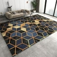 thumbnail image 1 of Blue Geometric Cubes Area Rug, Golden 3D Lines Indoor Non Slip Living Room Rugs, Machine Washable Carpet For Bedroom Study Office Kitchen Dining Room Decor Floor Mat 2x3ft, 1 of 6
