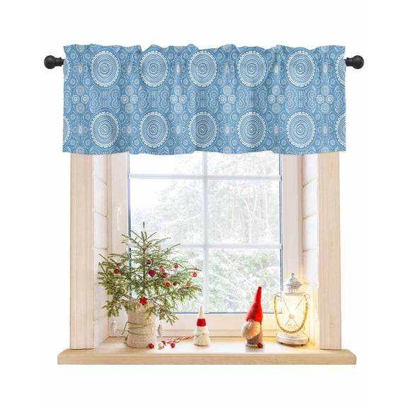 Blue Geometric Curtain Valance for Windows/Living Room/Kitchen/Bathroom/Café, Short Rod Pocket Tier Curtain Window Treatment Panel Contemporary Abstract Art Topper Curtain 42''x12''
