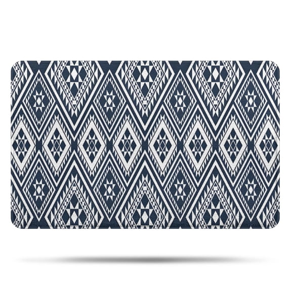 Blue Geometric Diamond Triangle Pattern Bathroom Rugs Mat,Non Slip Microfiber Bathroom Rug,Rubber Backing,Soft Bathroom Mats for Bathroom Floor,Tub and Shower,20x32in(50x80cm)