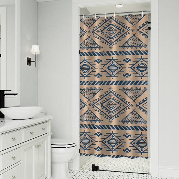 Blue Geometric Diamond Triangle Pattern Shower Curtain 36"x72" ,Bathroom Decorative Shower Curtains Set with 12 Hooks,Modern Waterproof Washable Shower Curtain