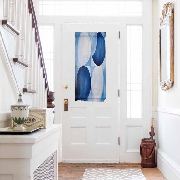 Blue Geometric Door Curtains for Door Window, French Sidelight Front Back Door Curtains With Tieback, Gradient Abstract Contemporary Solid Kitchen Rod Pocket Drapes Panel, 25"x40"