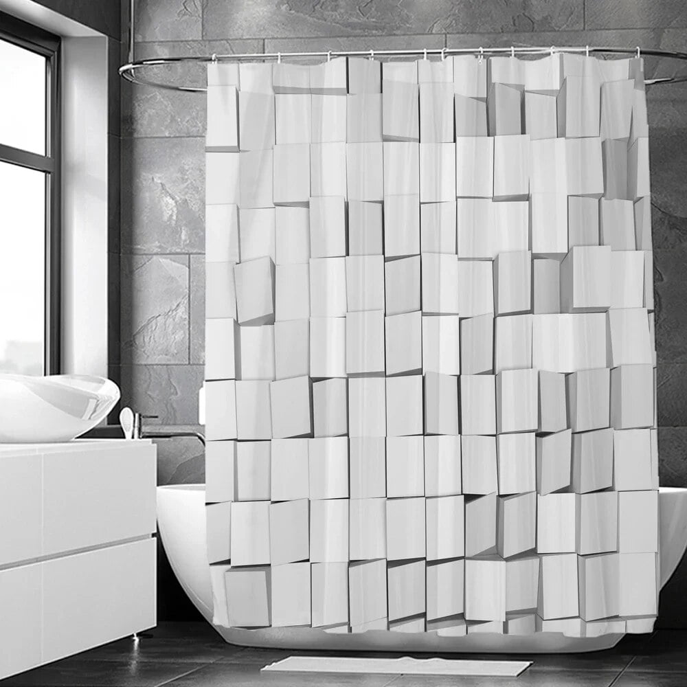 Blue Geometric Hexagonal Shower Curtains Waterproof Fabric Bathroom Curtain with Decoration Bath