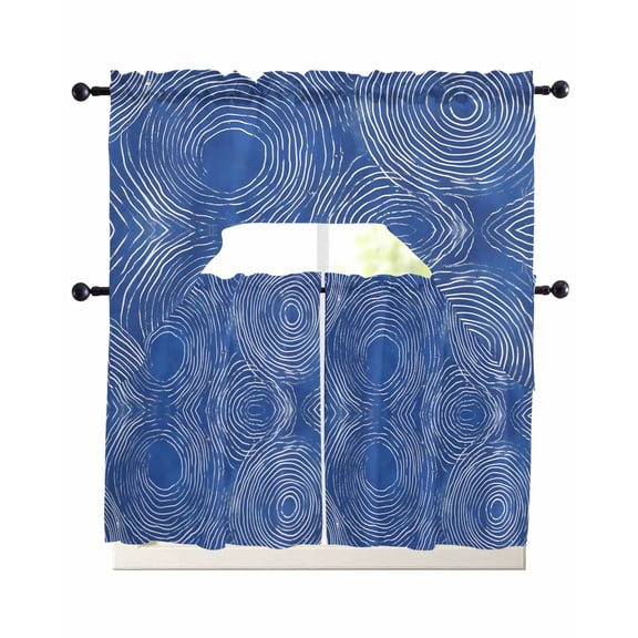 Blue Geometric Kitchen Curtains Sets 36 Inch Length with Valance, Modern Minimalism Abstract Striped Swag Valances and Tiers Curtain Set Drapes Swag Curtains for Living Room, Bathroom, Bedroom, Cafe