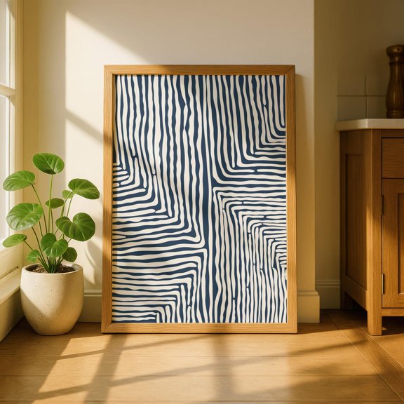 Blue Geometric Line Art Modern Poster
