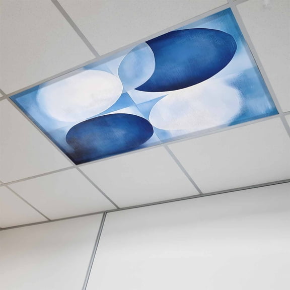 Blue Geometric Magnetic Fluorescent Light Covers for Ceiling Lights 2x4Ft, Gradient Abstract Contemporary Solid Office Classroom Kitchen Drop Ceiling Light Covers Lighting Filters Shade Panel 1 Pack