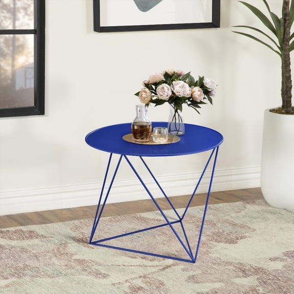 Blue Geometric Metal Base Accent Table - Ample Space & Durable