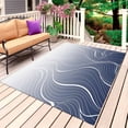 thumbnail image 1 of Blue Geometric Outdoor Rug for Patio/Deck/Porch, Non-Slip Large Area Rug 3 x 5 Ft, Modern White Stripe Abstract Distortion Art Indoor Outdoor Rugs Washable Area Rugs, Camping Rug Carpet Runner, 1 of 8