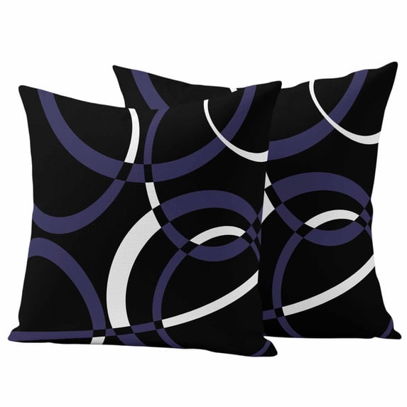 Blue Geometric Outdoor Waterproof Pillow Covers, Contemporary White Abstract Lines Black Decorative Square Throw Pillowcase Sofa Cushion Sham for Patio/Couch/Chair, 26"x26" 2 Pack