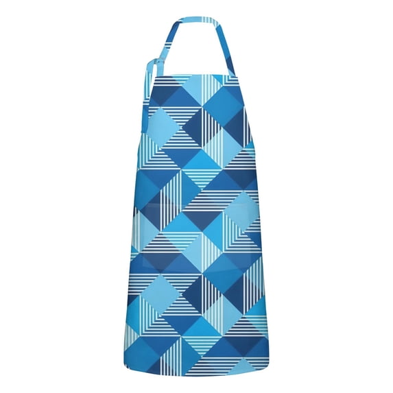 Blue Geometric Pattern Apron-Garden Aprons for Women with Pockets-Cotton Linen Waterproof Kitchen Cooking Gardening Aprons Adjustable for Kitchen,Cooking,BBQ and Salon 33x27 Inch