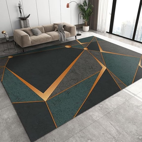 Blue Geometric Pattern Area Rug, Light Luxury Non Slip Print Rugs, Easy Care Durable Carpet For Indoor Living Room Bedroom Office Decor Mat 4x6ft