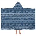 thumbnail image 1 of Blue Geometric Pattern with Elephants Hooded Bath Towel，50"x30" for Ages 3 To 12 Kids, Quick Dry Lightweight Soft Microfiber Hood Beach Towel Cover Up for Kids, 1 of 7