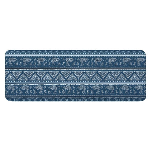 Blue Geometric Pattern with Elephants Kitchen Rug Mat,Kitchen Runner Rugs Non Skid Washable,Decorative Kitchen Floor Mats for Kitchen,Sink,Laundry,17"x47.2"