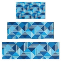 Blue Geometric Pattern Kitchen Rugs Sets Of 3,Kitchen Runner Rugs Non Skid Washable,Decorative Kitchen Floor Mats for Kitchen,Sink,Laundry,17"x30" 17"x47" 17"x59"