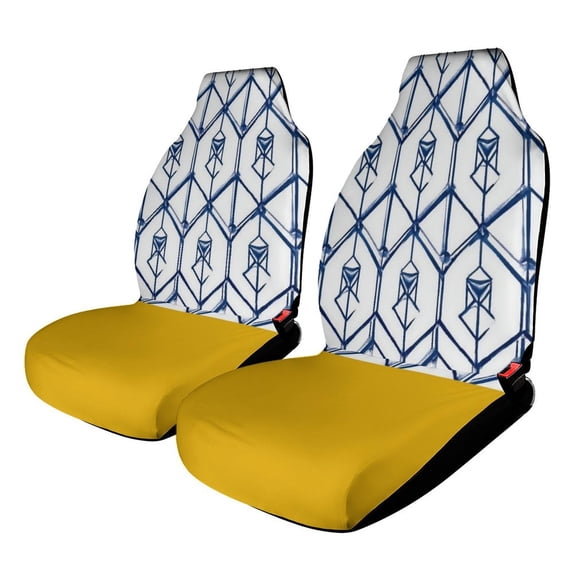 Blue Geometric Pattern Yellow Base Car Seat Covers Front Seats Universal Fit for Cars SUV Truck Auto Interior Accessories