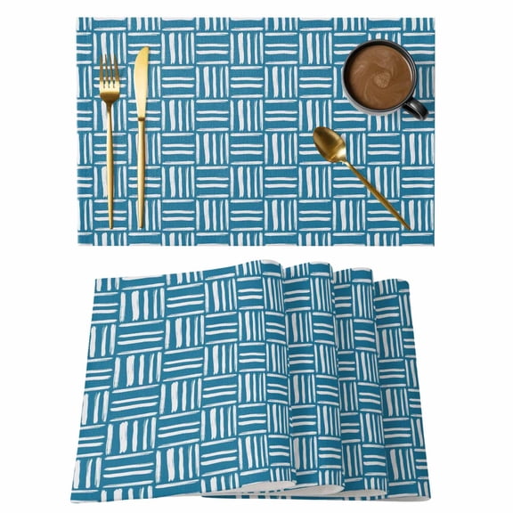 Blue Geometric Placemats Set of 12 Modern Striped Abstract Minimalist Place Mats Indoor Wipeable Table Mats Washable Cloth Dining Table Placemats for Kitchen Holiday Party Home Decor 13x19 Inch