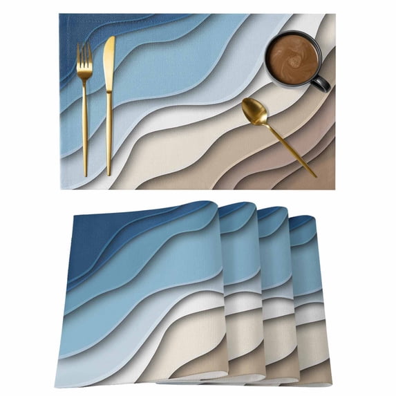 Blue Geometric Placemats Set of 6 Abstract Ocean Wave Place Mats Table Mats Kitchen Dining Home Outdoor Party Table Decoration