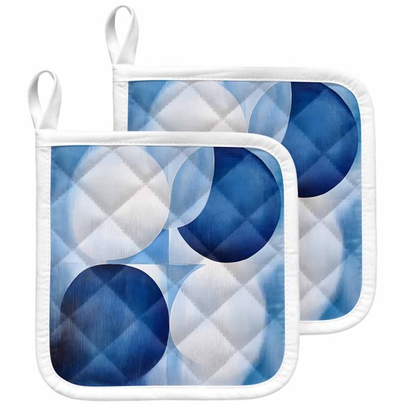 Blue Geometric Pot Holders for Kitchen Heatproof Potholder, 2 Pack Gradient Abstract Contemporary Solid Hot Pads Multipurpose Oven Pads Cloth Potholders Trivet for Cooking and Baking