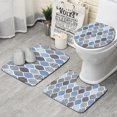 thumbnail image 1 of Blue Geometric Quatrefoil Pattern Bathroom Rugs Sets 3 Piece,Toilet Cover Set,Absorbent Non Slip Bathroom Mats Sets with U-Shaped Contour Rug Toilet Rug Set, 1 of 5