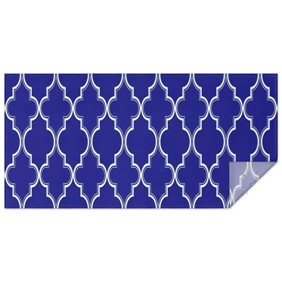 Blue Geometric Quatrefoil Pattern Rectangle Tablecloth 60"x120",Waterproof Polyester Rectangle Table Cloth, Wipeable Spillproof Polyester Tablecloth for Dining, Camping, Indoor and Outdoor