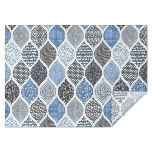 Blue Geometric Quatrefoil Pattern Rectangle Tablecloth 60"x84",Waterproof Polyester Rectangle Table Cloth, Wipeable Spillproof Polyester Tablecloth for Dining, Camping, Indoor and Outdoor