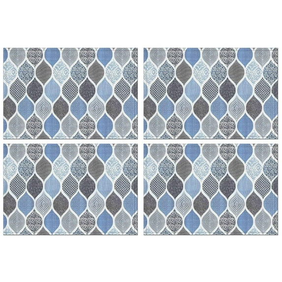 Blue Geometric Quatrefoil Pattern Summer Placemats Table Placemats Set Of 4-Linen Kitchen Washable Placemats Table Mats 11.8"x17.7" Non-Slip Heat Resistant