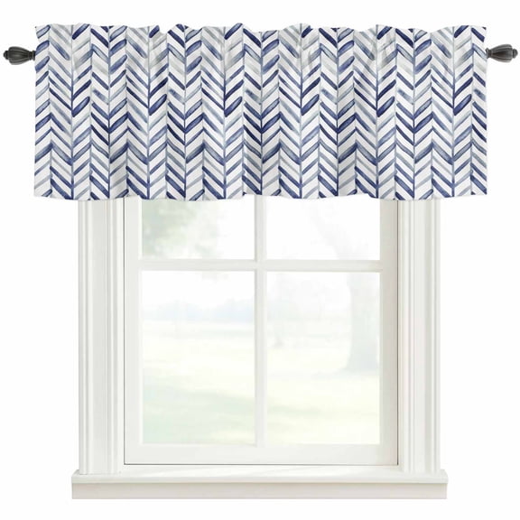 Blue Geometric Rod Pocket Curtain Valance, Watercolor Chevron Abstract Farmhouse Window Valance for Living Room, Bedroom, Kitchen 42"W x 18"L