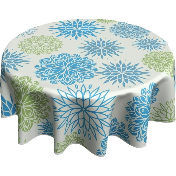 Blue Geometric Round Tablecloth 60 Inch Bohemian Polyester Table Cloth Watercolor Boho Modern Circle Table Cover Outdoor Washable Tablecloths for Kitchen Dining Picnic Patio Party