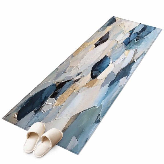 Blue Geometric Runner Rug 2x6 FT, Non Slip Hallway Carpet, Modern Abstract Oil Painted Washable Soft Floor Carpet Non-Shedding Throw Runner Carpet Long Rug for Entryway Kitchen Bedside Sliding Door