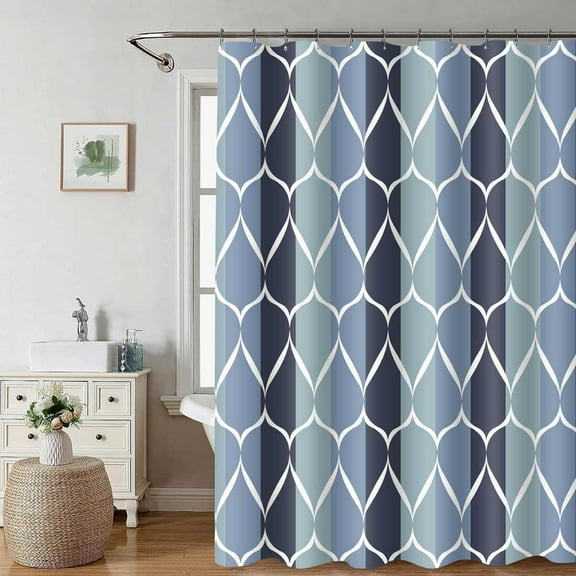 Blue Geometric Shower Curtain Modern Bathroom Shower Curtain Waterproof Fabric Machine Washable Shower Curtain Set with Hooks 60"W x 72"L (Pack of 1)