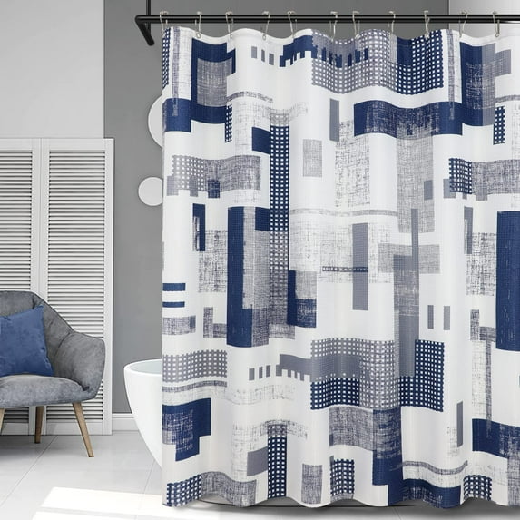 Blue Geometric Shower Curtain, Waterproof Shower Curtains and Polyester Bath Shower Curtain for Bathroom, Blue Shower Curtain for Luxury Hotel Spa, 72 x 72 inch