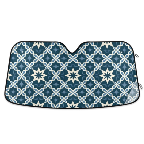 Blue Geometric Stars Car Windshield Sun Shade Foldable Car Front Window Visor Heat and UV Protection 57x31.5