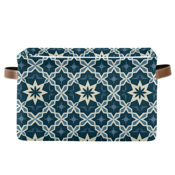 Blue Geometric Stars Storage Bins with Handle Fabric Organizer Basket Foldable Box 1 Pack 14.2x10.2x8.3