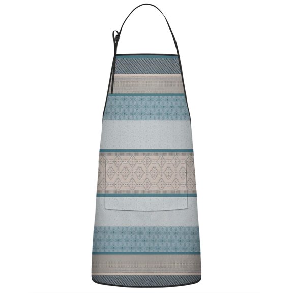 Blue Geometric Striped Pattern Apron-Garden Aprons for Women with Pockets-Cotton Linen Waterproof Kitchen Cooking Gardening Aprons Adjustable for Kitchen,Cooking,BBQ and Salon 33x27 Inch