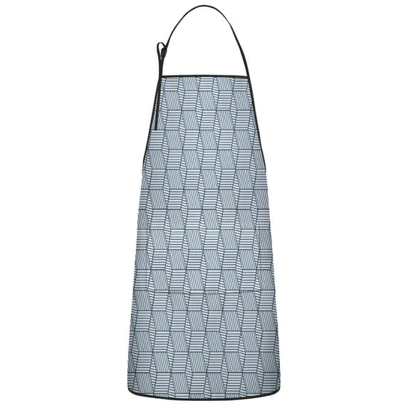 Blue Geometric Striped Pattern Apron-Garden Aprons for Women with Pockets-Cotton Linen Waterproof Kitchen Cooking Gardening Aprons Adjustable for Kitchen,Cooking,BBQ and Salon 33x27 Inch