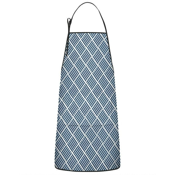 Blue Geometric Striped Pattern Apron-Garden Aprons for Women with Pockets-Cotton Linen Waterproof Kitchen Cooking Gardening Aprons Adjustable for Kitchen,Cooking,BBQ and Salon 33x27 Inch