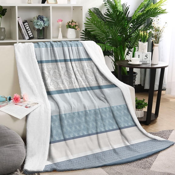 Blue Geometric Striped Pattern Blanket,Comfortable Soft Lamb Wool Throw Blanket,All Season,Warm Lightweight Blankets for Sofa Bed Couch Living Room Chair,60"x80"