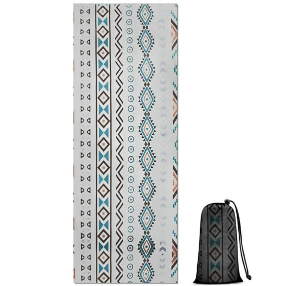 Blue Geometric and Striped Pattern Hot Yoga Mat Towel Non Slip for Hot Yoga - Quick-Drying Yoga Mat Cover with 4 Corner Pockets with Travel Bag - Hot Yoga Towel Non Slip 70"x26"