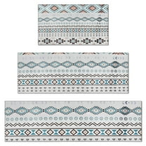 Blue Geometric and Striped Pattern Kitchen Rugs Sets Of 3,Kitchen Runner Rugs Non Skid Washable,Decorative Kitchen Floor Mats for Kitchen,Sink,Laundry,17"x30"  17"x47"   17"x59"