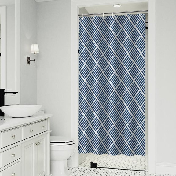 Blue Geometric Striped Pattern Shower Curtain 36"x72" ,Bathroom Decorative Shower Curtains Set with 12 Hooks,Modern Waterproof Washable Shower Curtain