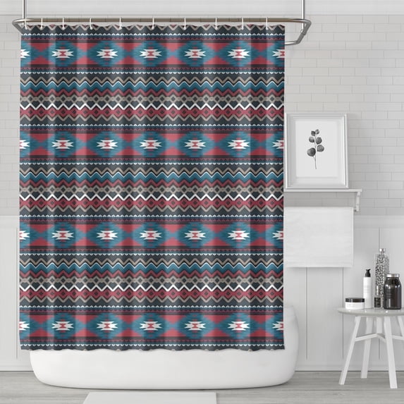 Blue Geometric and Striped Pattern Shower Curtain 72"x84" ,Bathroom Decorative Shower Curtains Set with 12 Hooks,Modern Waterproof Washable Shower Curtain