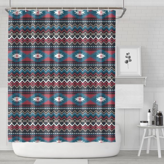 Blue Geometric and Striped Pattern Shower Curtain 84"x72" ,Bathroom Decorative Shower Curtains Set with 12 Hooks,Modern Waterproof Washable Shower Curtain