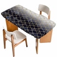 thumbnail image 1 of Blue Geometric Table Cloths for 3 Foot Rectangle Tables, Modern Abstract Gradient Marble Patio Waterproof Elastic Fitted Tablecloths, Washable Rectangular Table Cover for Camping, 1 of 8