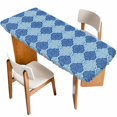 thumbnail image 1 of Blue Geometric Table Cloths for 8 Foot Rectangle Tables, Retro Morocco Abstract Art Patio Waterproof Elastic Fitted Tablecloths, Washable Rectangular Table Cover for Camping, 1 of 8