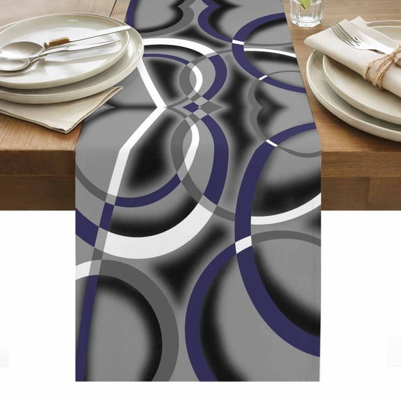 Blue Geometric Table Runner - 70 Inch Long, Kitchen Dining Table Runner Dresser Scarves, Grey Vintage Neutral Abstract Striped Art Farmhouse Decor for Coffee Tables Wedding Party Banquet