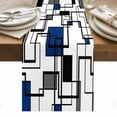 thumbnail image 1 of Blue Geometric Table Runner - 72 Inch Long, Kitchen Dining Table Runner Dresser Scarves, Minimalist Black Gray Abstract Striped Farmhouse Decor for Coffee Tables Wedding Party Banquet, 1 of 8