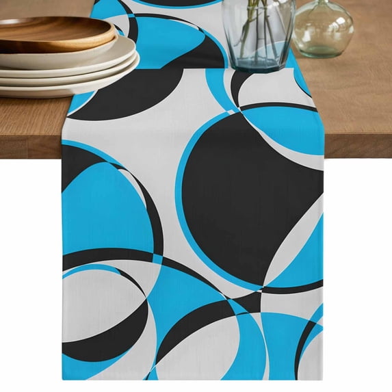 Blue Geometric Table Runner 72 Inches, Modern Abstract Lines Textured Bed Runner Dresser Scarves Tabletop for Indoor Outdoor Parties/Ceremony/Banquet, 13" x 72"